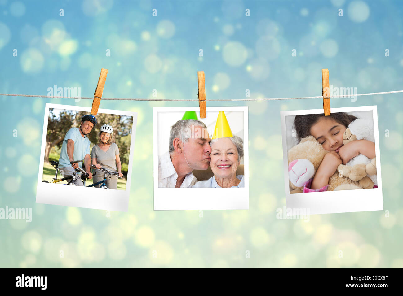 Instant Photo Line Composite image of instant photos hanging on a line Stock Photo - Alamy