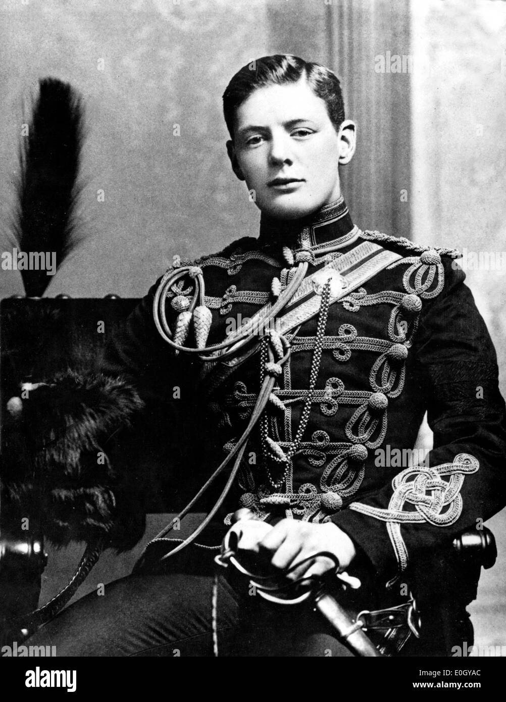 Portrait of Sir Winston Churchill as a young soldier in England Stock Photo