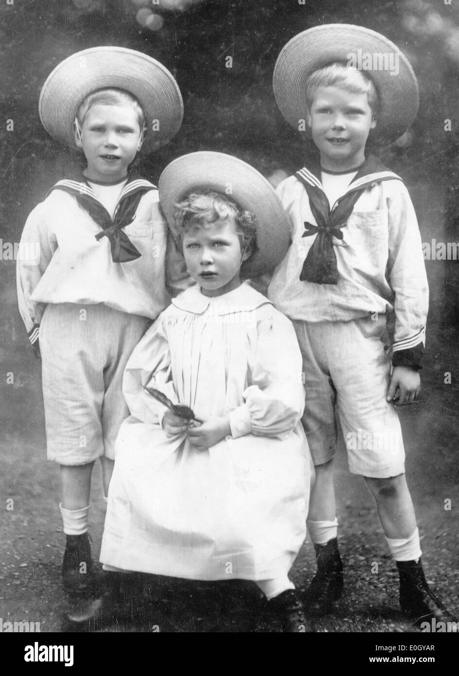 King George V's oldest children Albert Duke of York, Princess Mary and Prince Edward Stock Photo
