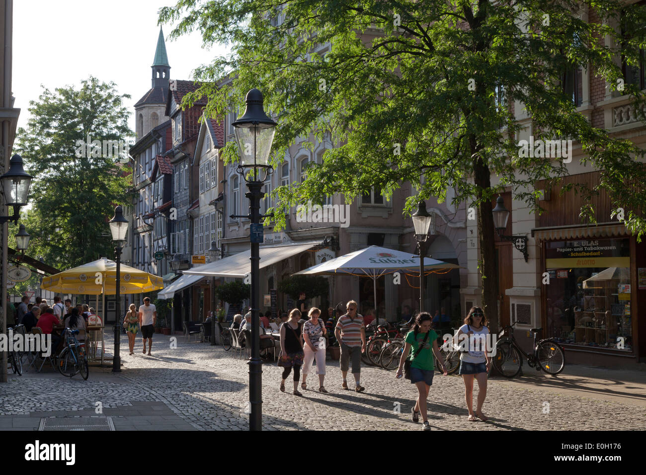 Magni district with historic half-timber houses and cafes, Brunswick, Lower Saxony, Germany Stock Photo