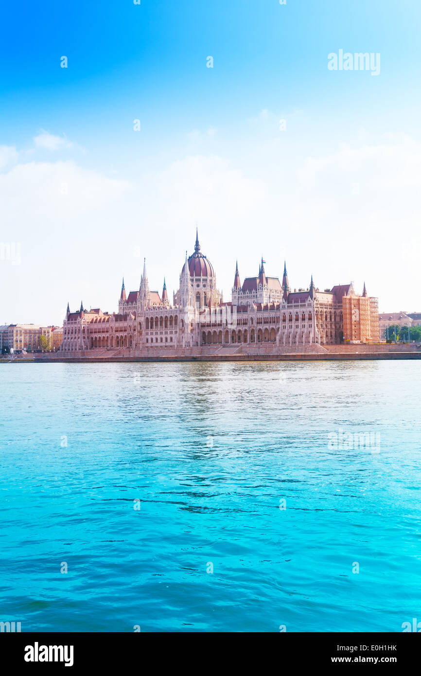Parliament on Danube river at summer time Stock Photo