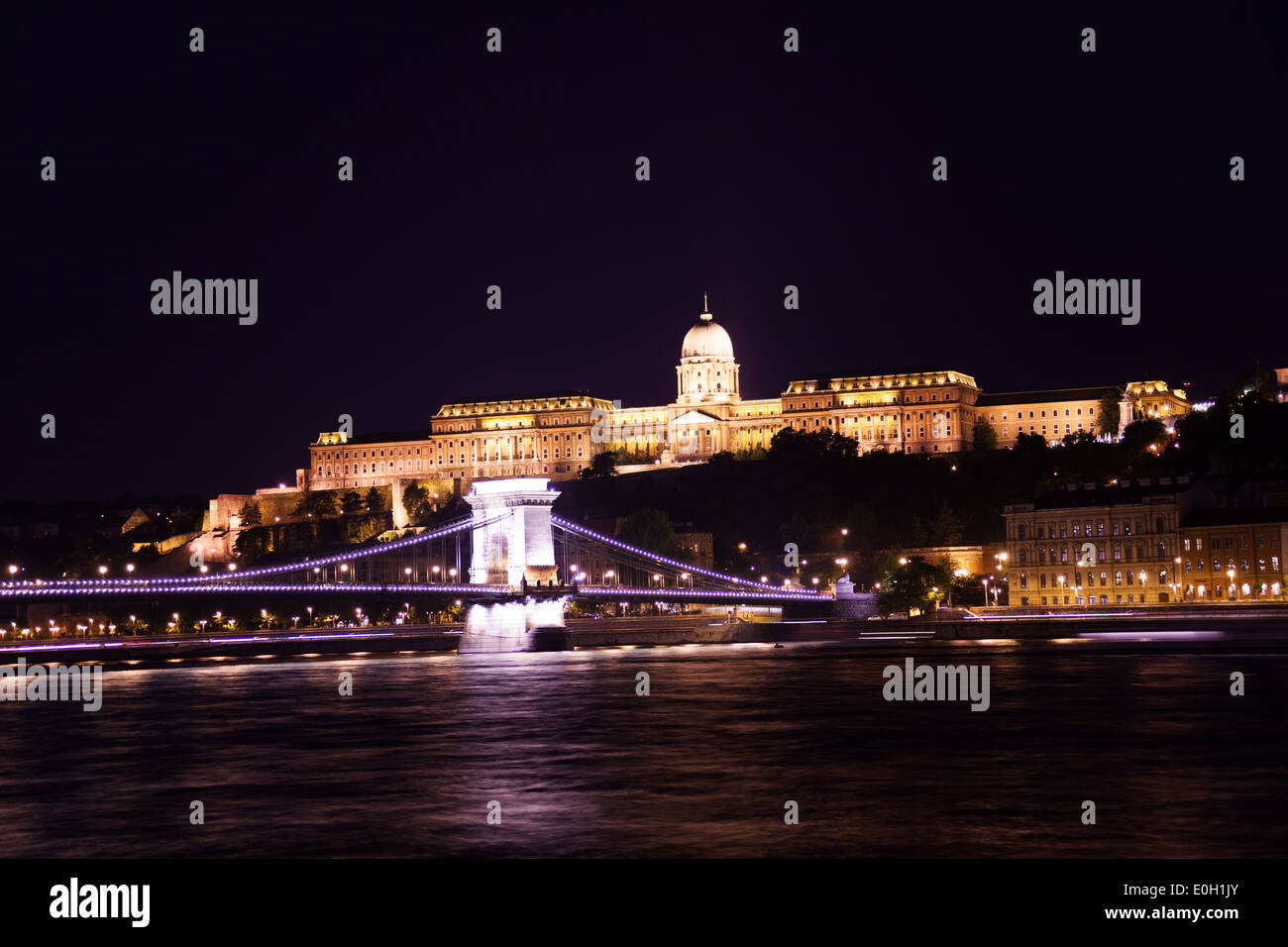 Buda Castle with Chain bridge at night Stock Photo
