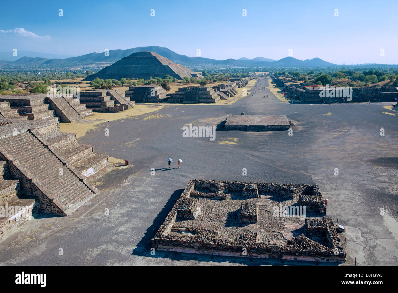 Avenue of the Dead and Pyramid of the Sun from Pyramid of the Moon Teotihuacan Mexico Stock Photo
