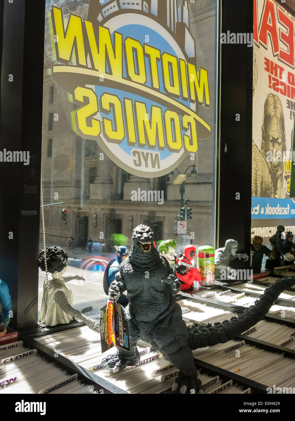 Godzilla Action Figure, Midtown Comics Store on Lexington Avenue, NYC Stock Photo