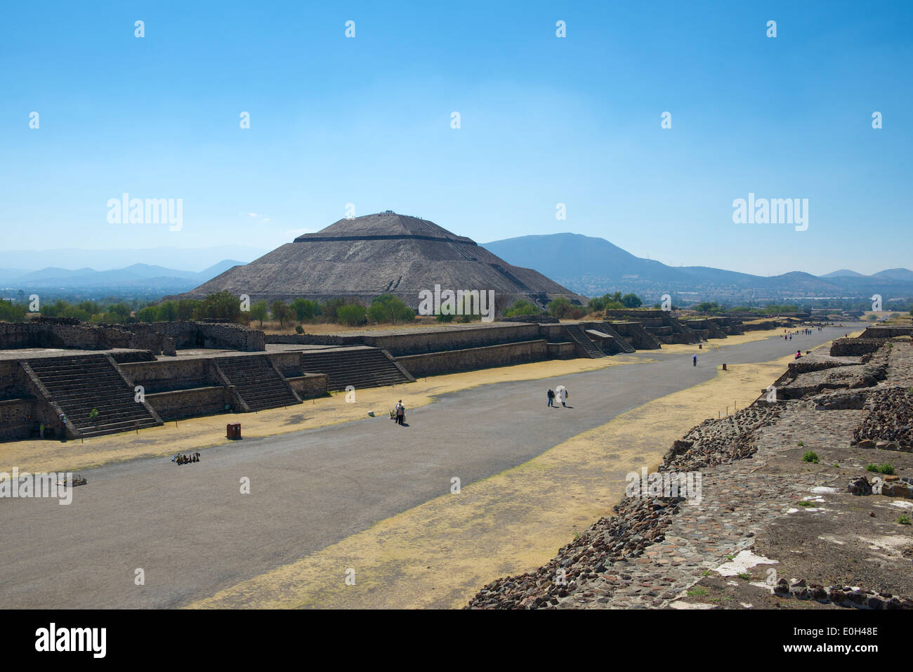 Avenue of the Dead and Pyramid of the Sun Teotihuacan Mexico Stock Photo