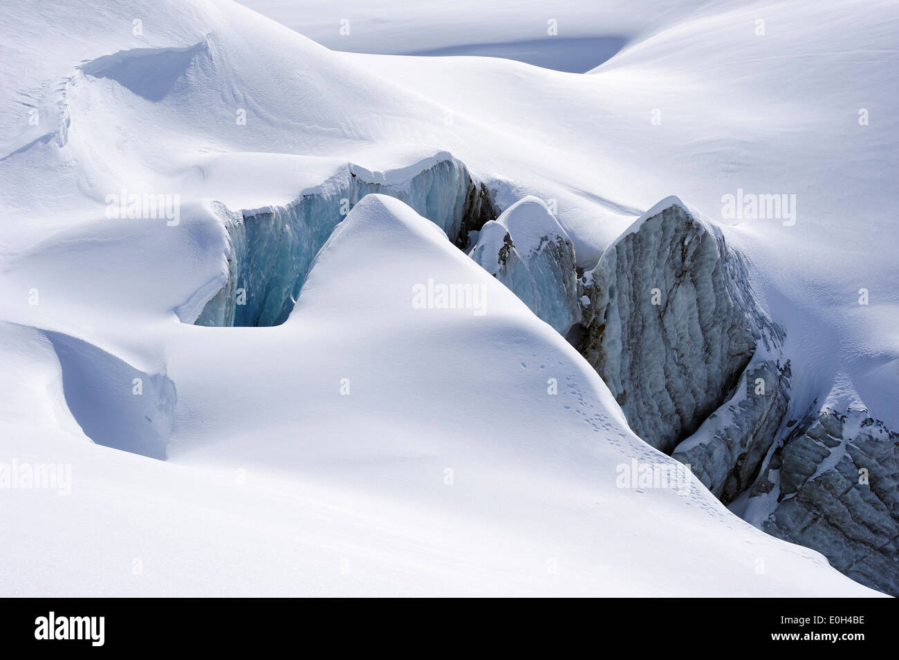 Crevasses on glacier Taschachferner, Wildspitze, Oetztal Alps, Tyrol, Austria Stock Photo