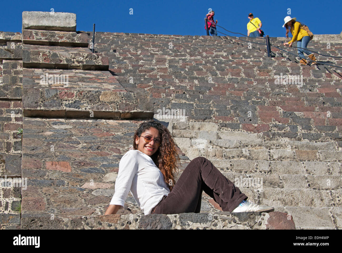 Girl posing Pyramid of the Moon Teotihuacan Mexico Stock Photo