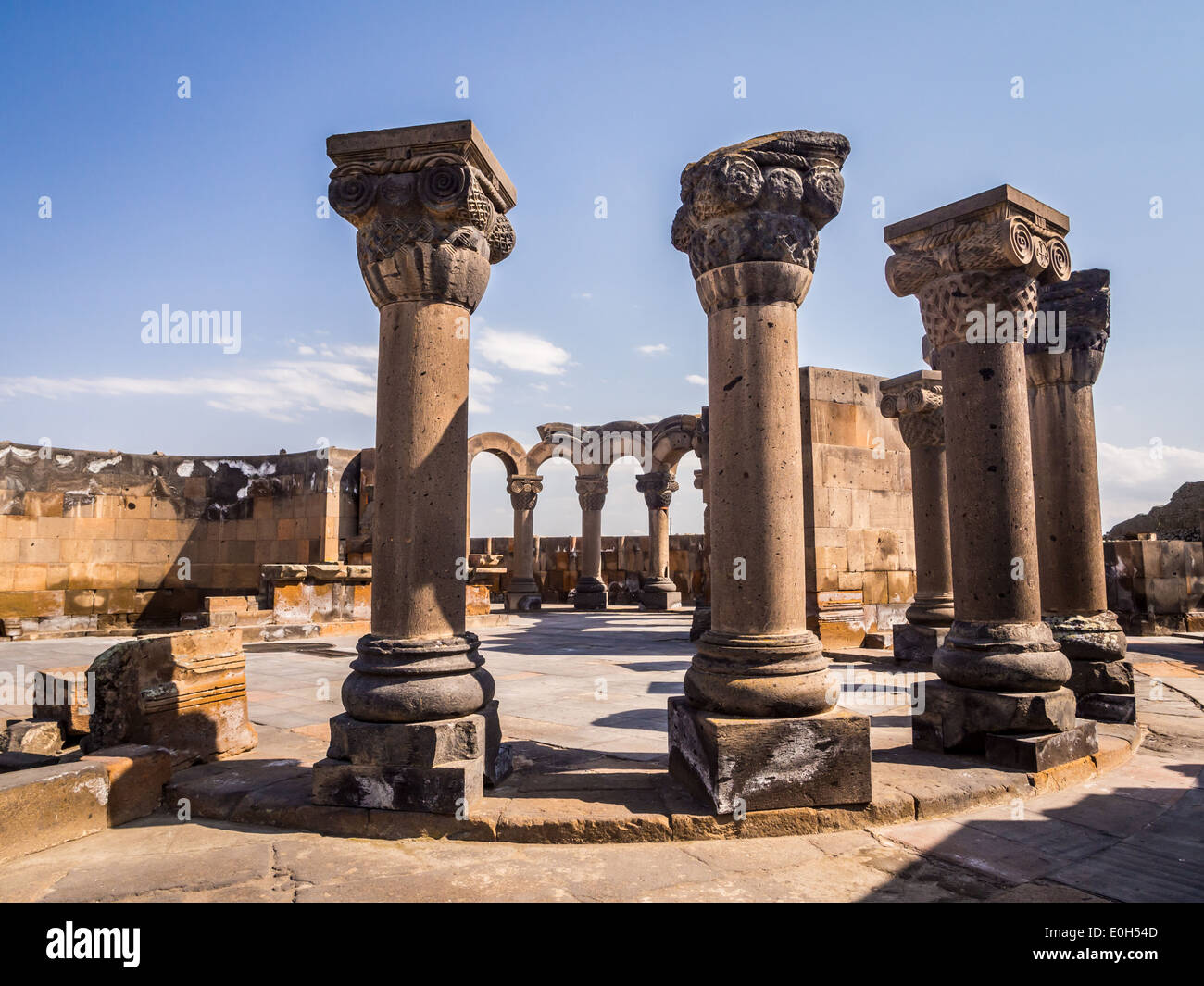 Ruins of the Zvartnots Cathedral in Armenia. Stock Photo