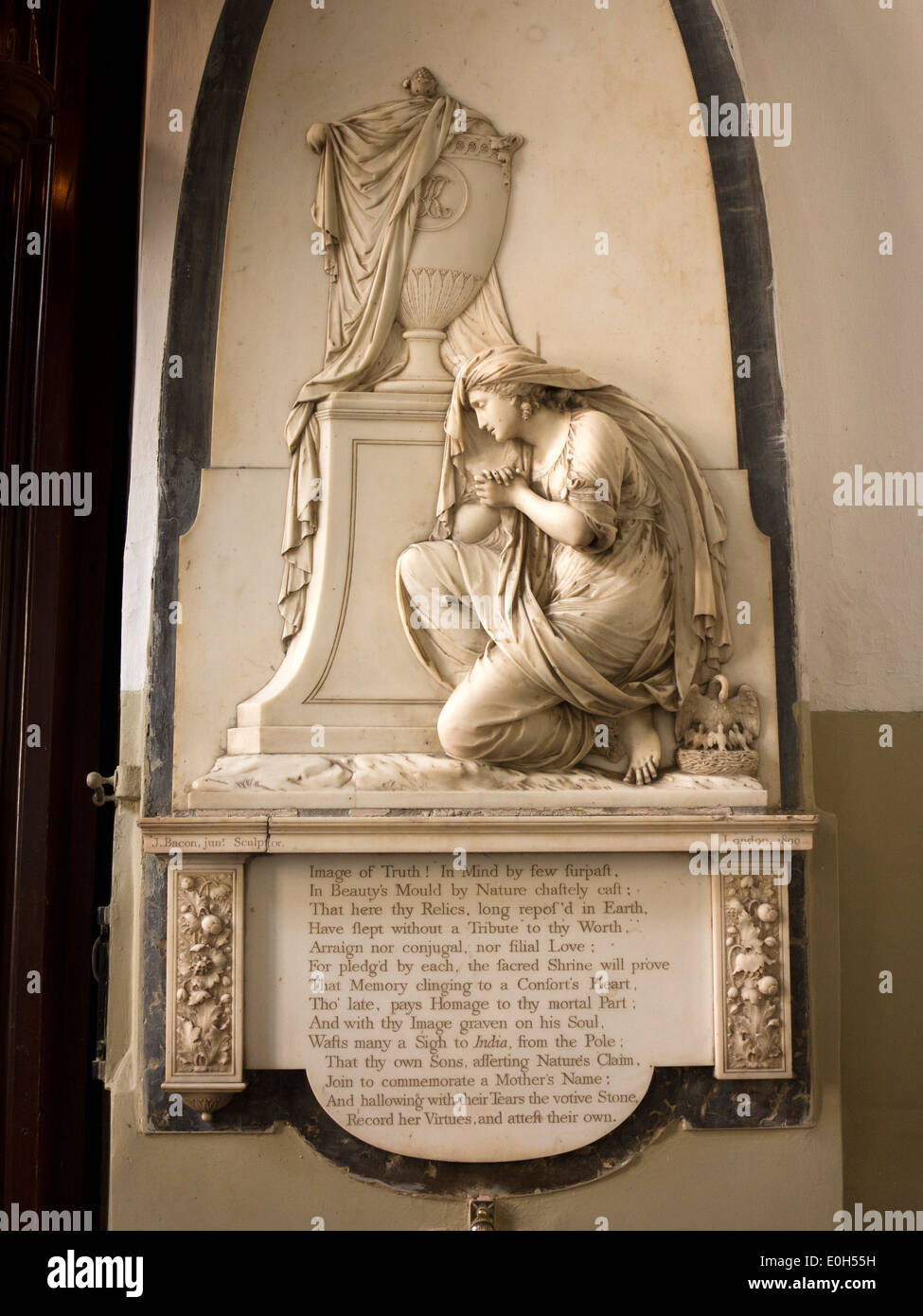 India, Mumbai, Fort District, St Thomas Cathedral, 1800 colonial era marble memorial with verse below Stock Photo