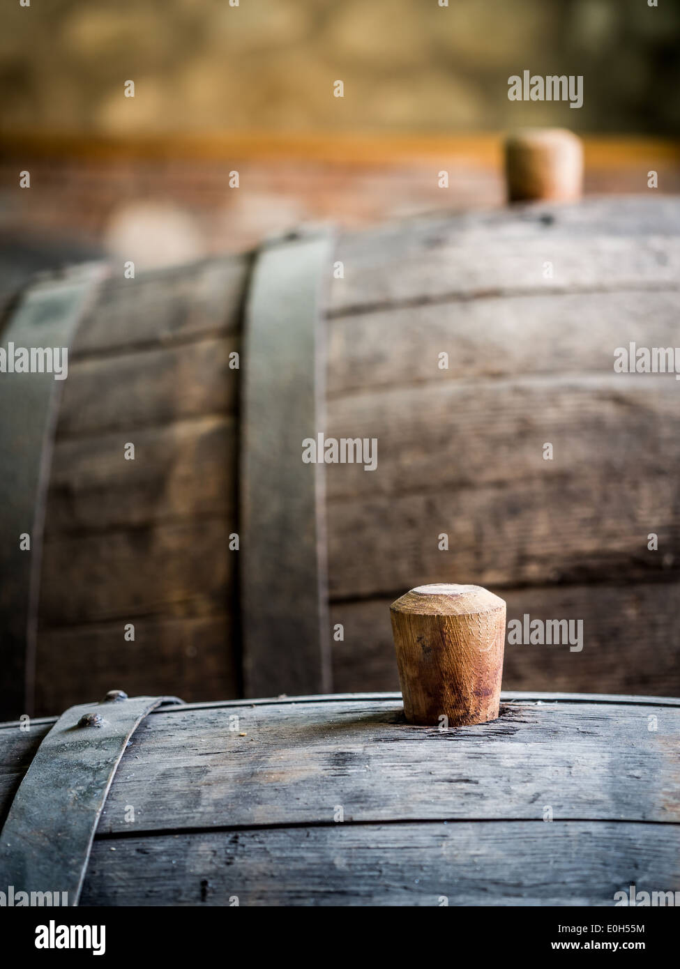 Wine barrel with wooden bung in the wine region, Caucasus