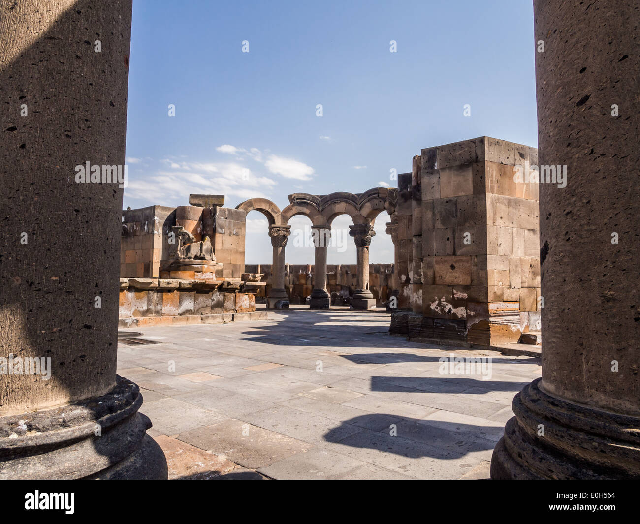 Ruins of the Zvartnots Cathedral in Armenia. Stock Photo