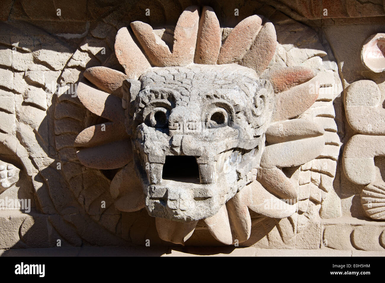 Water serpent Temple of Quetzalcoatl Teotihuacan Mexico Stock Photo
