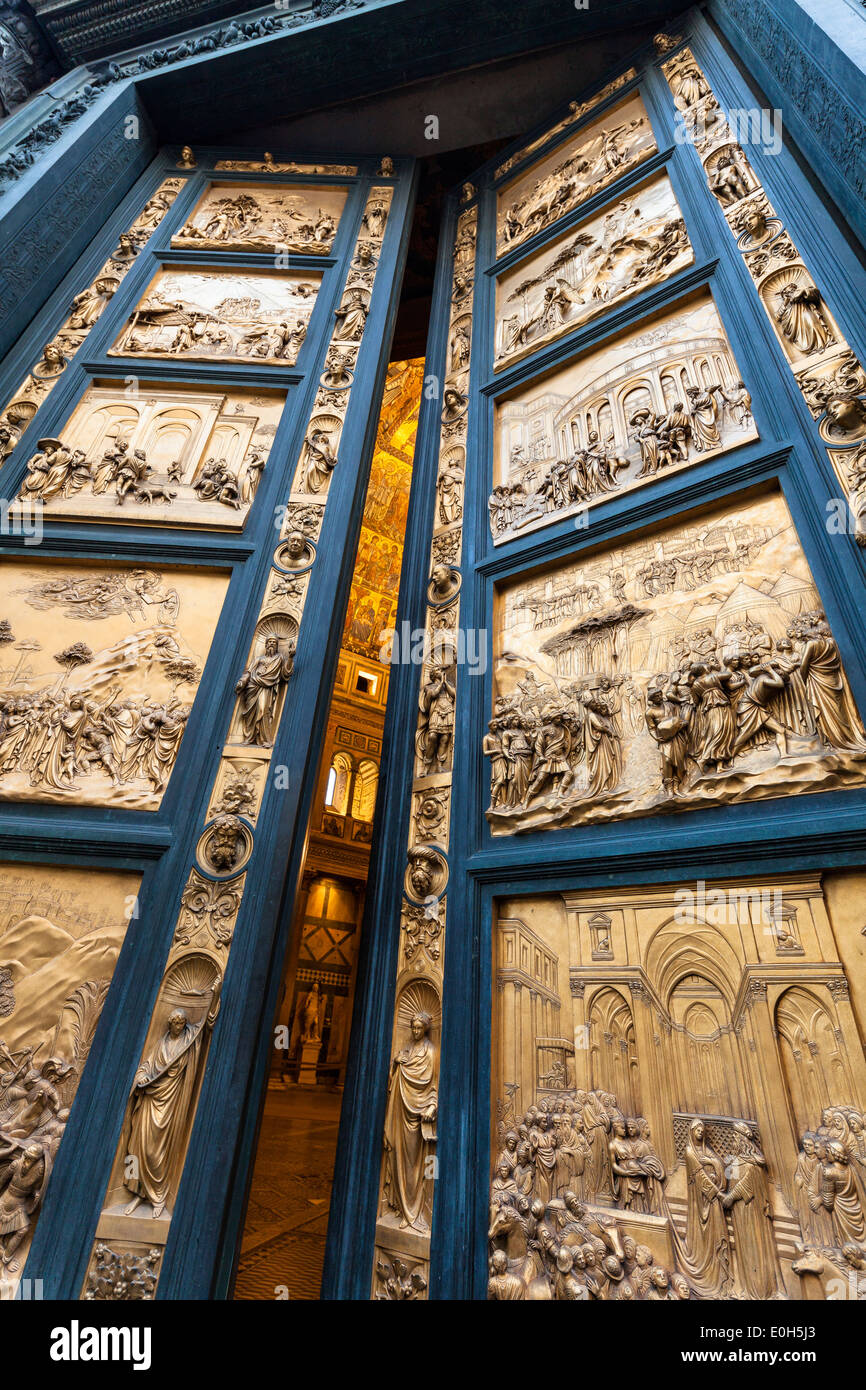 Lorenzo Ghiberti Gates of Paradise, Baptistery of St. John, Florence, Tuscany, Italy, Europe Stock Photo