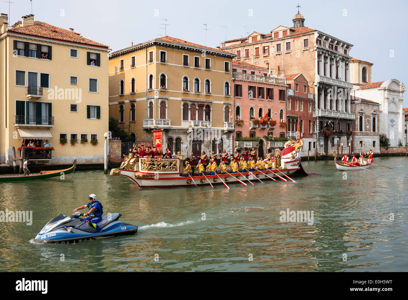 Historic rowing regatta on the Grand Canal, Venice, Venetia, Italy, Europe Stock Photo