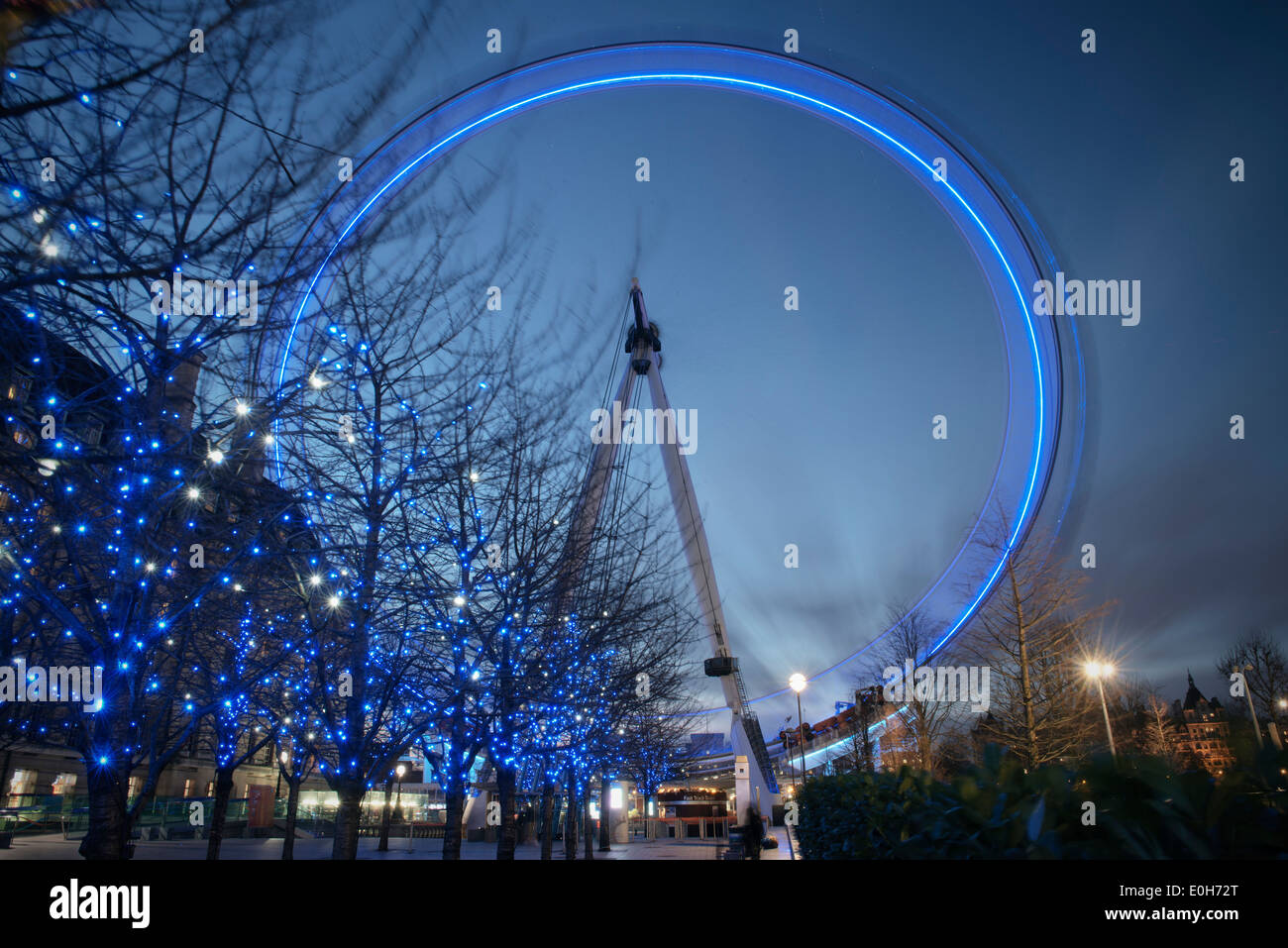 London Eye at night, long time exposure, City of London, England, United Kingdom, Europe Stock Photo