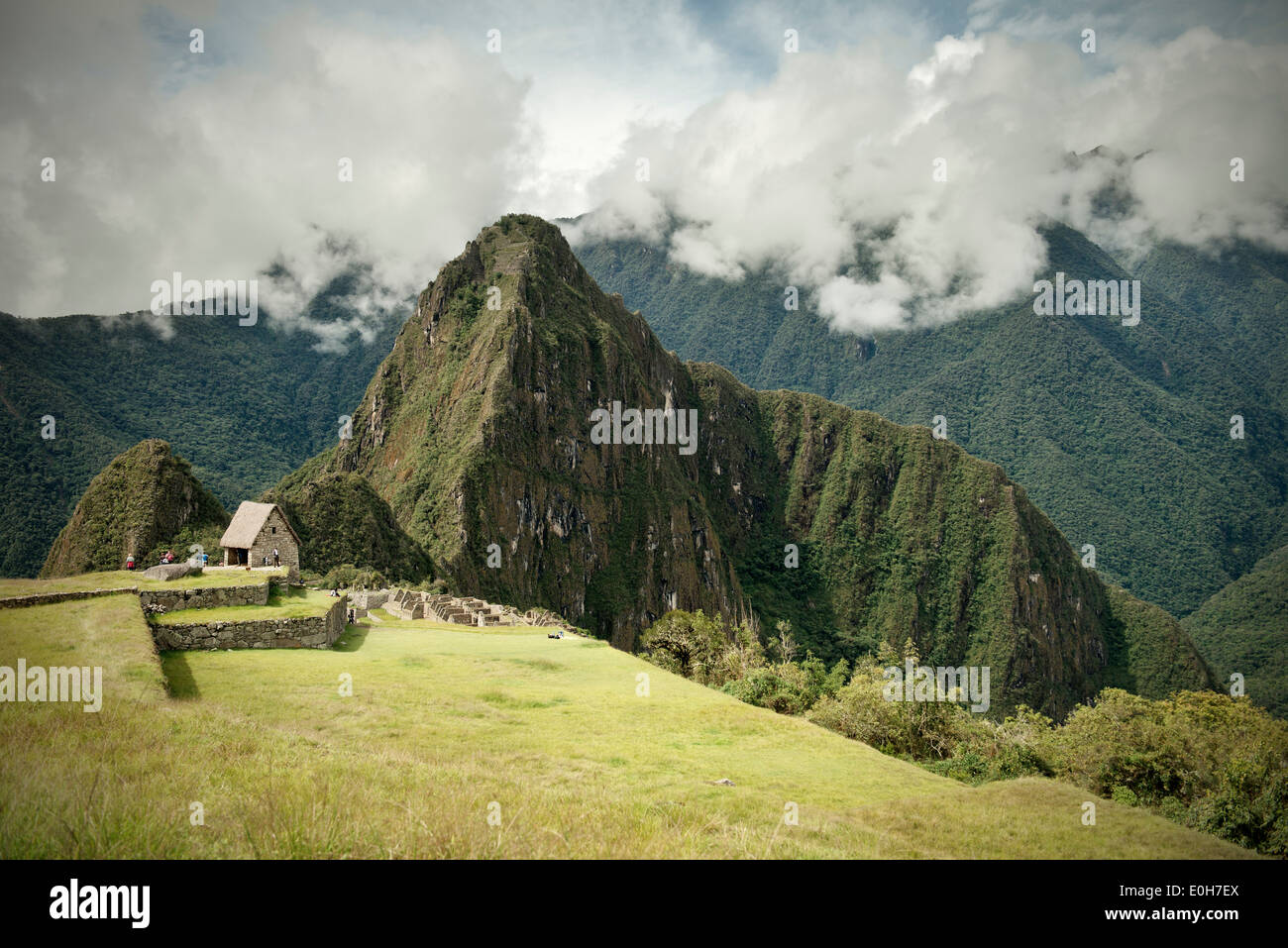 View towards Wayna Picchu, Machu Picchu, Cusco, Cuzco, Peru, Andes, South America Stock Photo