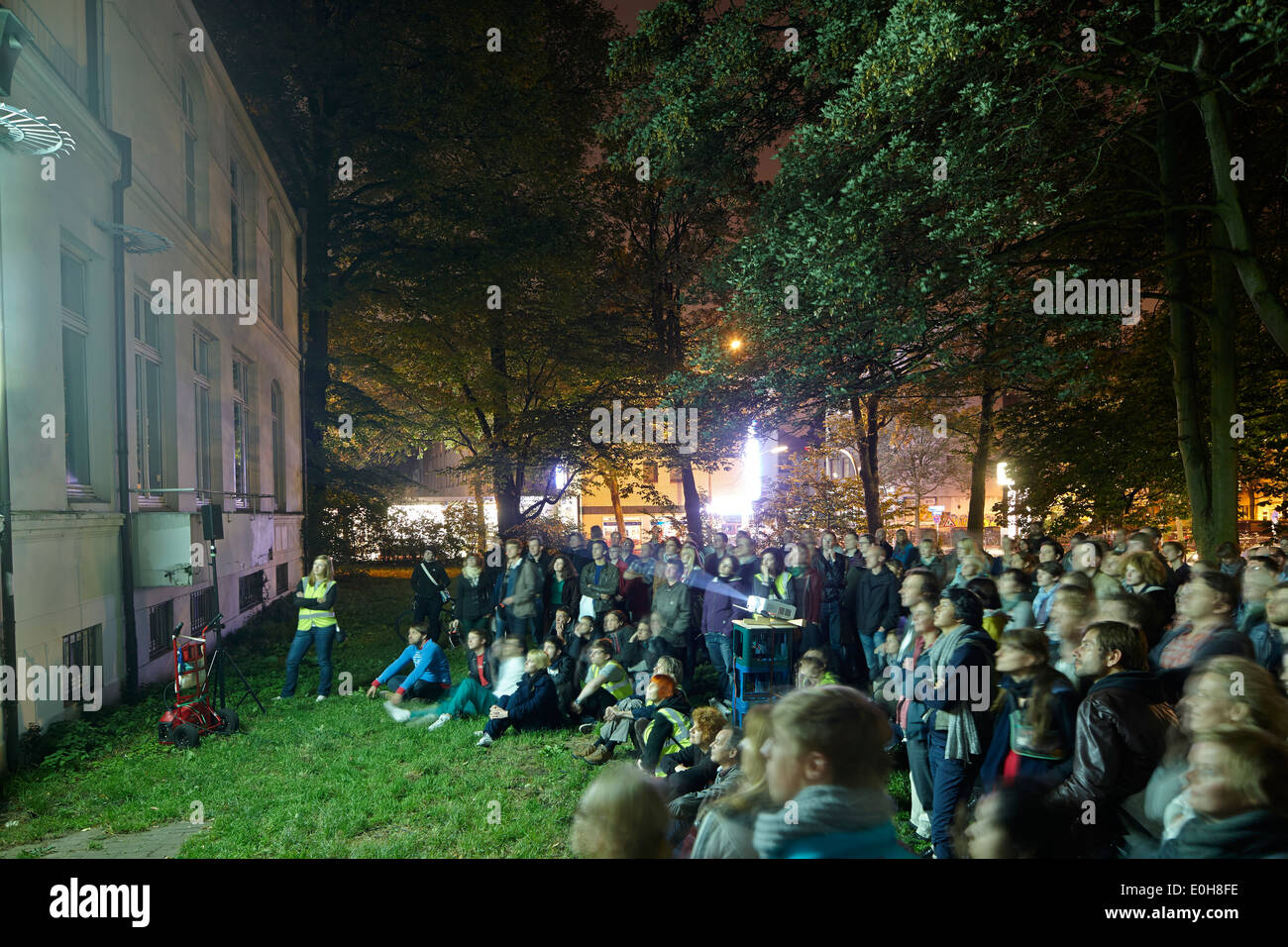 Movie art project 'A wall is a screen', film screening/projections in public spaces, Reeperbahn, Hamburg, Germany Stock Photo
