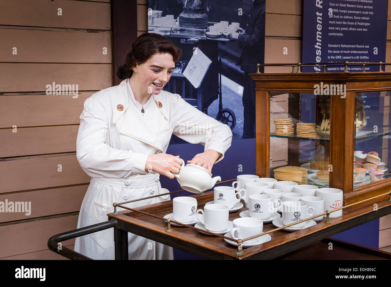 Representation of 1930s railway refreshment facility in an English railway museum Stock Photo