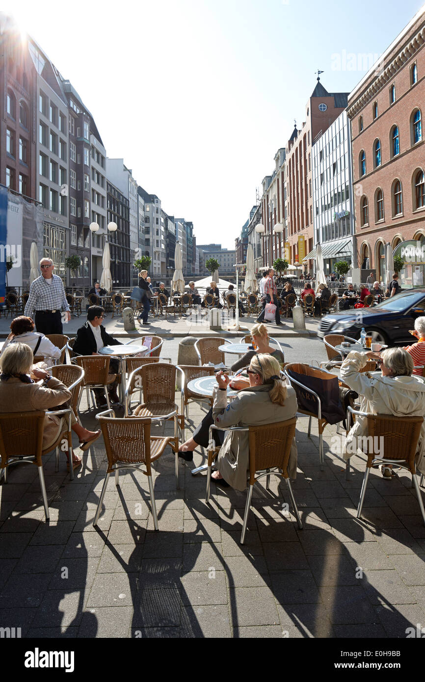 Outdoor seating area of Coffee Shop, Poststrasse, Hamburg, Germany Stock Photo