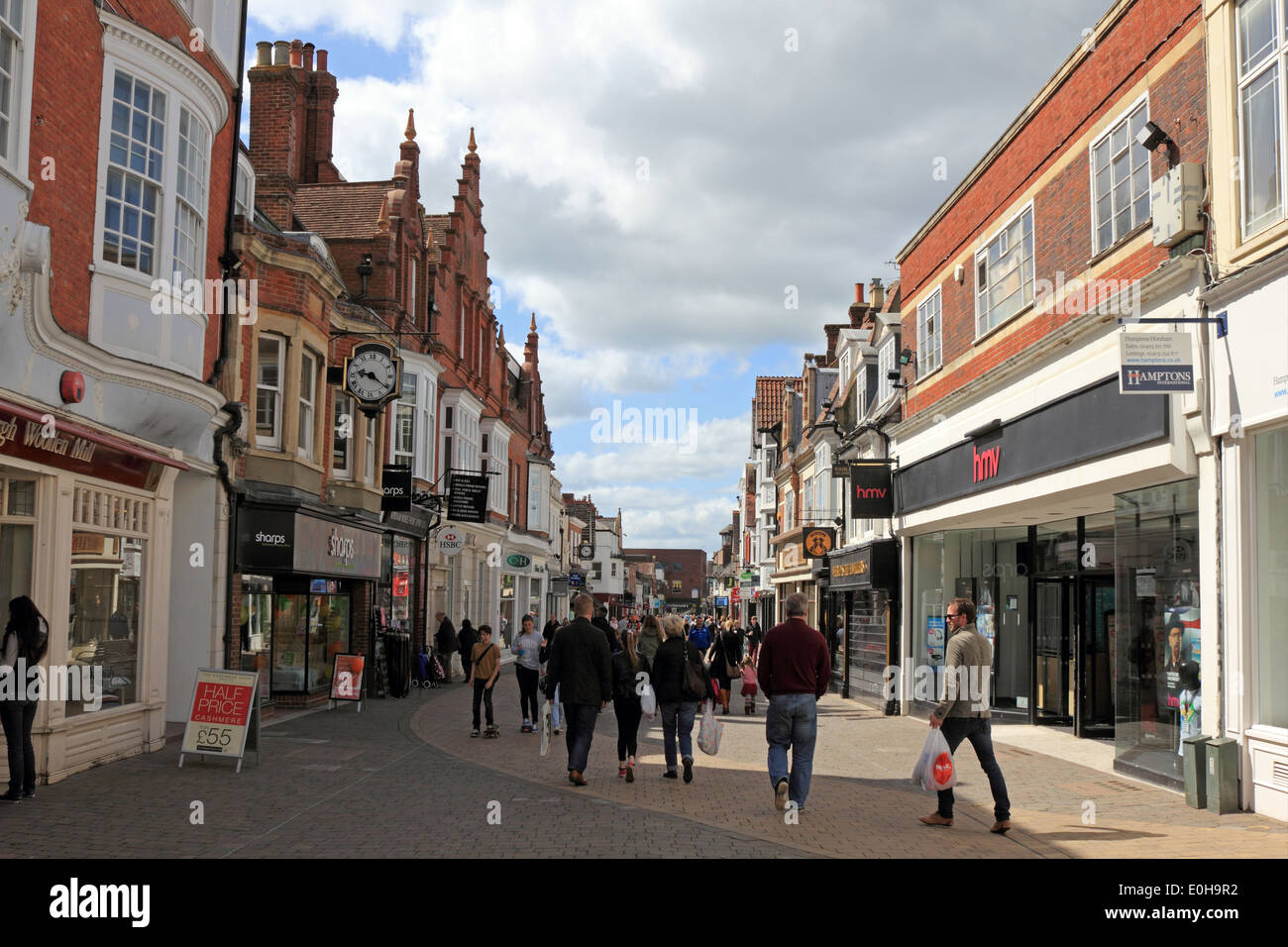 The pedestrianised shopping area of West Street, Horsham, West Stock
