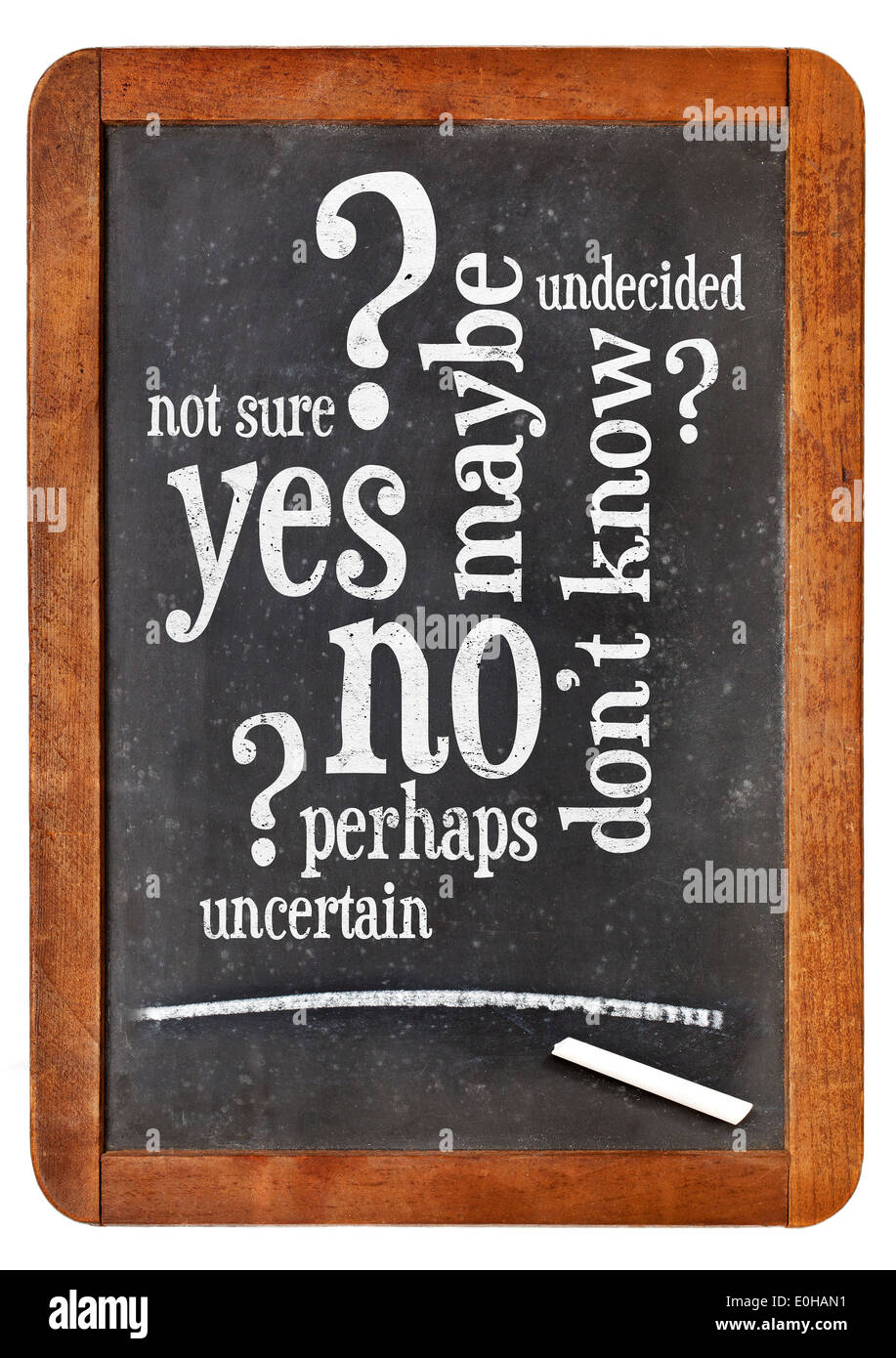 undecided concept - yes, no, maybe word cloud on a vintage blackboard Stock Photo