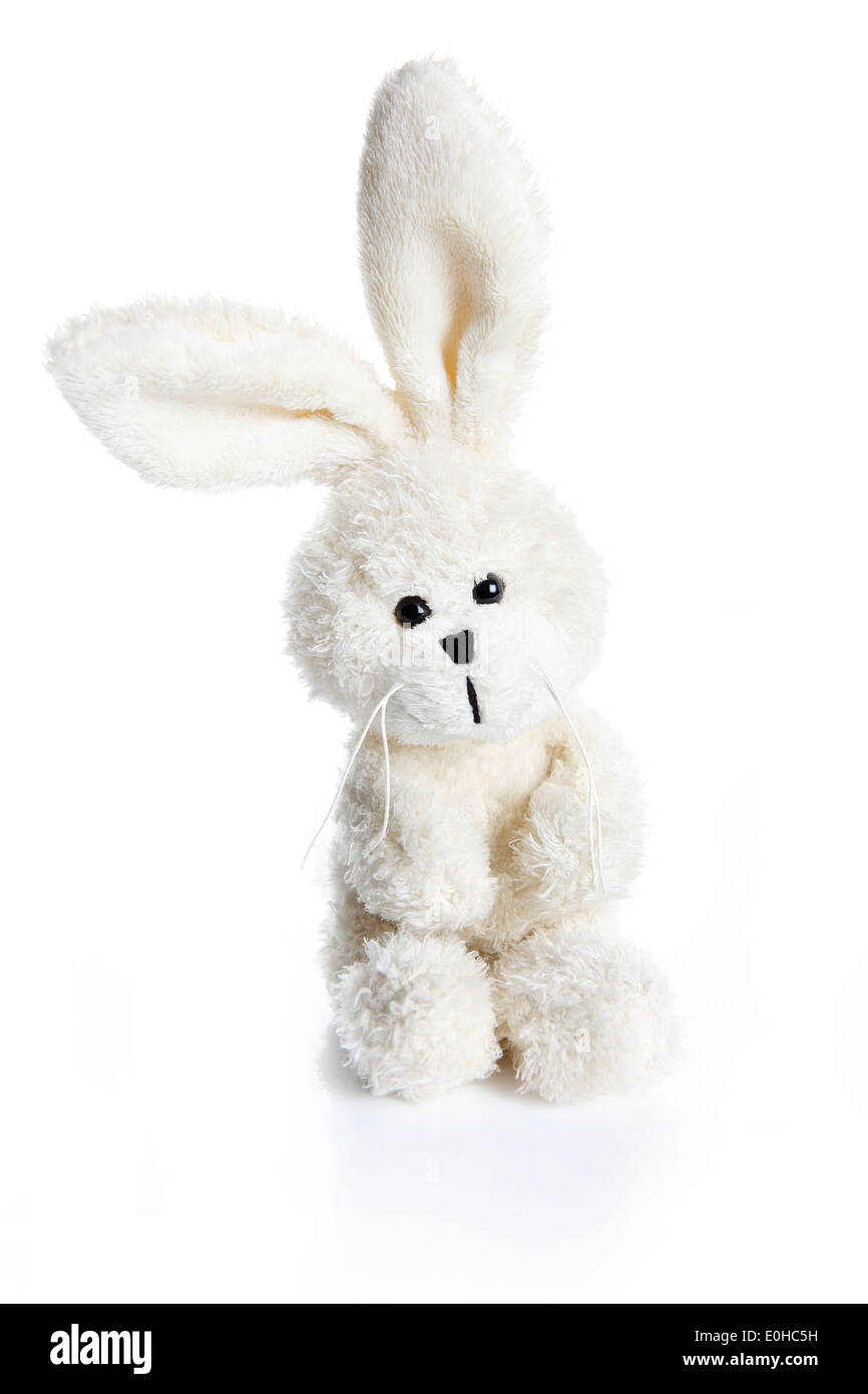 Sitting white stuffed bunny Stock Photo