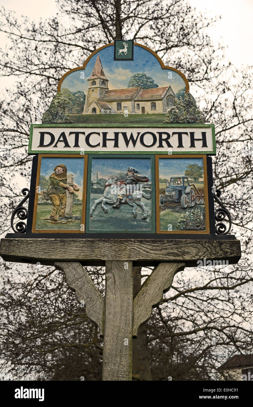 Village sign Datchworth, Hertfordshire, UK Stock Photo Alamy