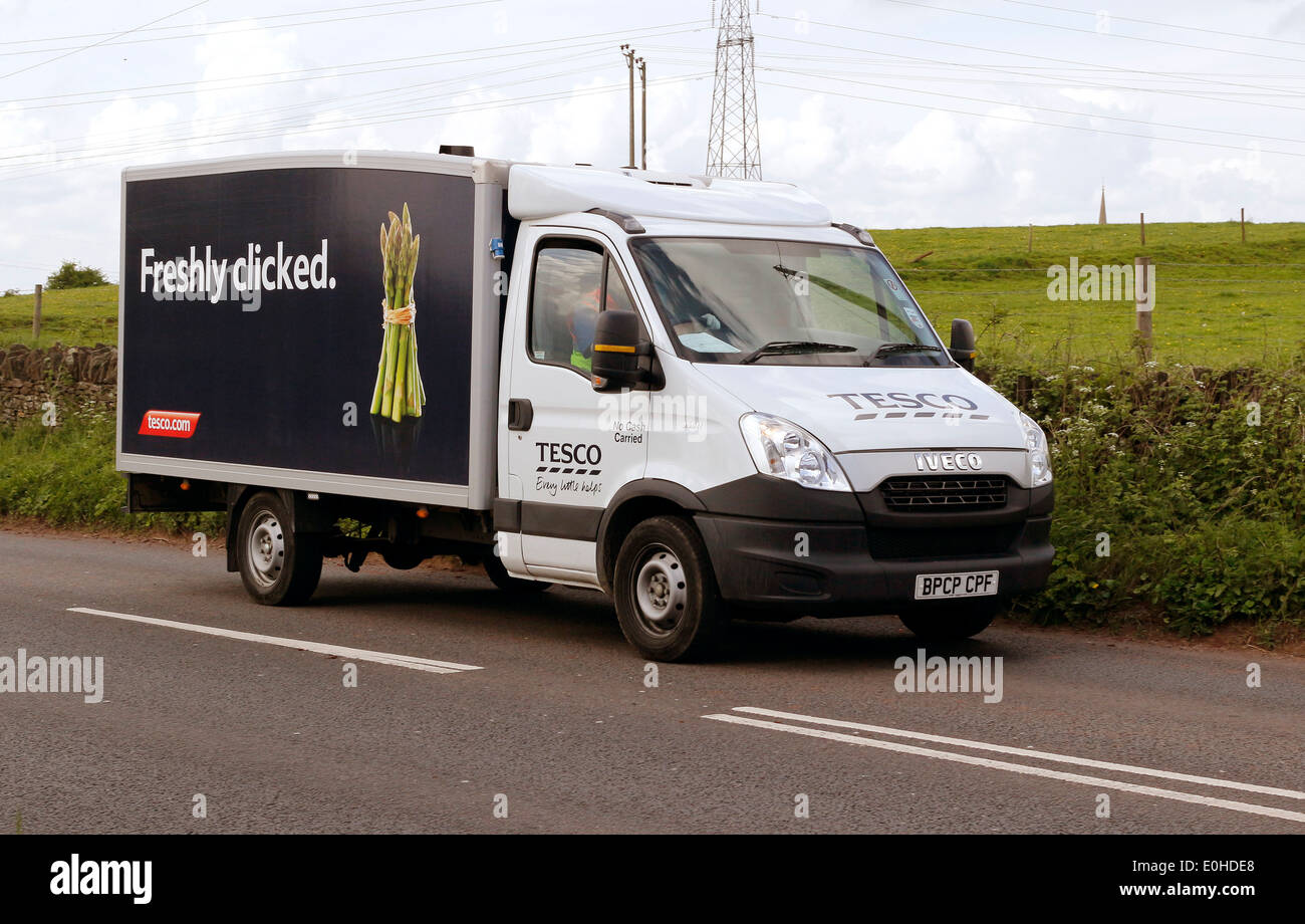 Tesco home delivery van in a rural country road, Stock Photo