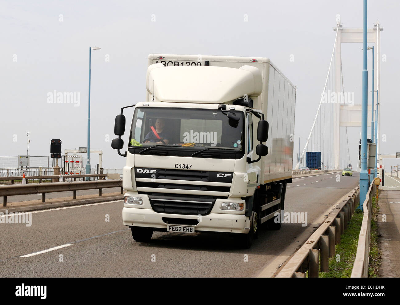 August 2014 - HGV leaving the old Severn Bridge at Aust, Stock Photo