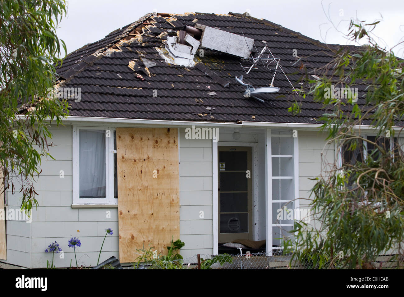 The scene of a Tornado striking the neighbourhood of Hobsonville, Auckland, New Zealand, Thursday, December 06, 2012. Stock Photo