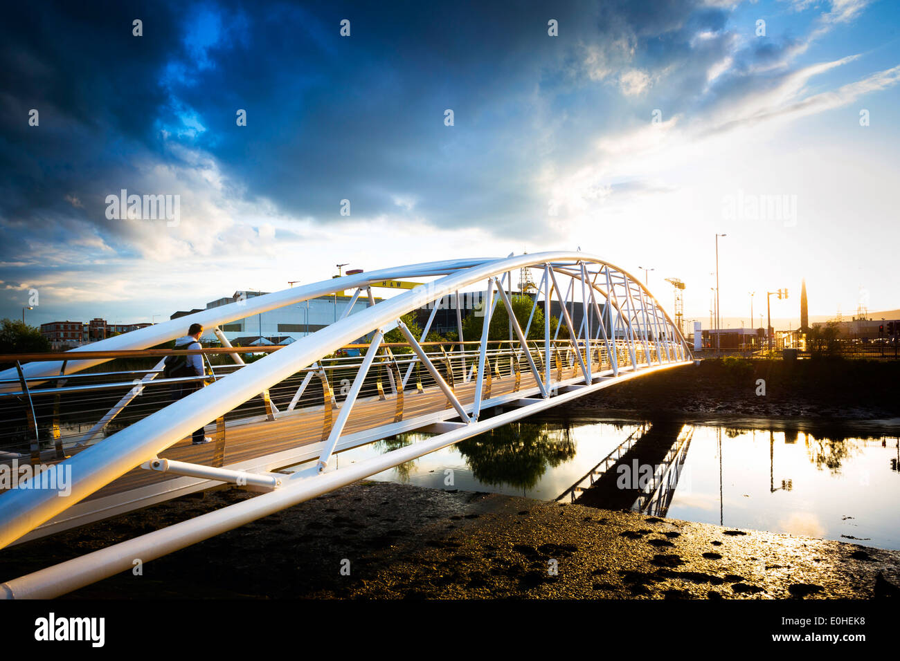 Sam Thompson Bridge, connecting Victoria Park with the Harbour Estate, Belfast, Northern Ireland Stock Photo