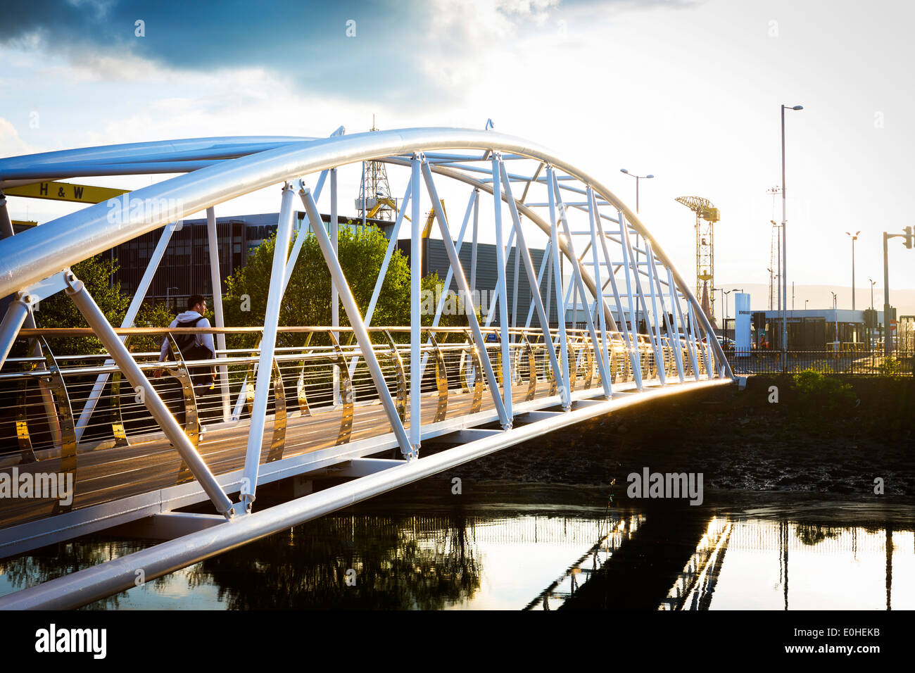 Sam Thompson Bridge, connecting Victoria Park with the Harbour Estate, Belfast, Northern Ireland Stock Photo