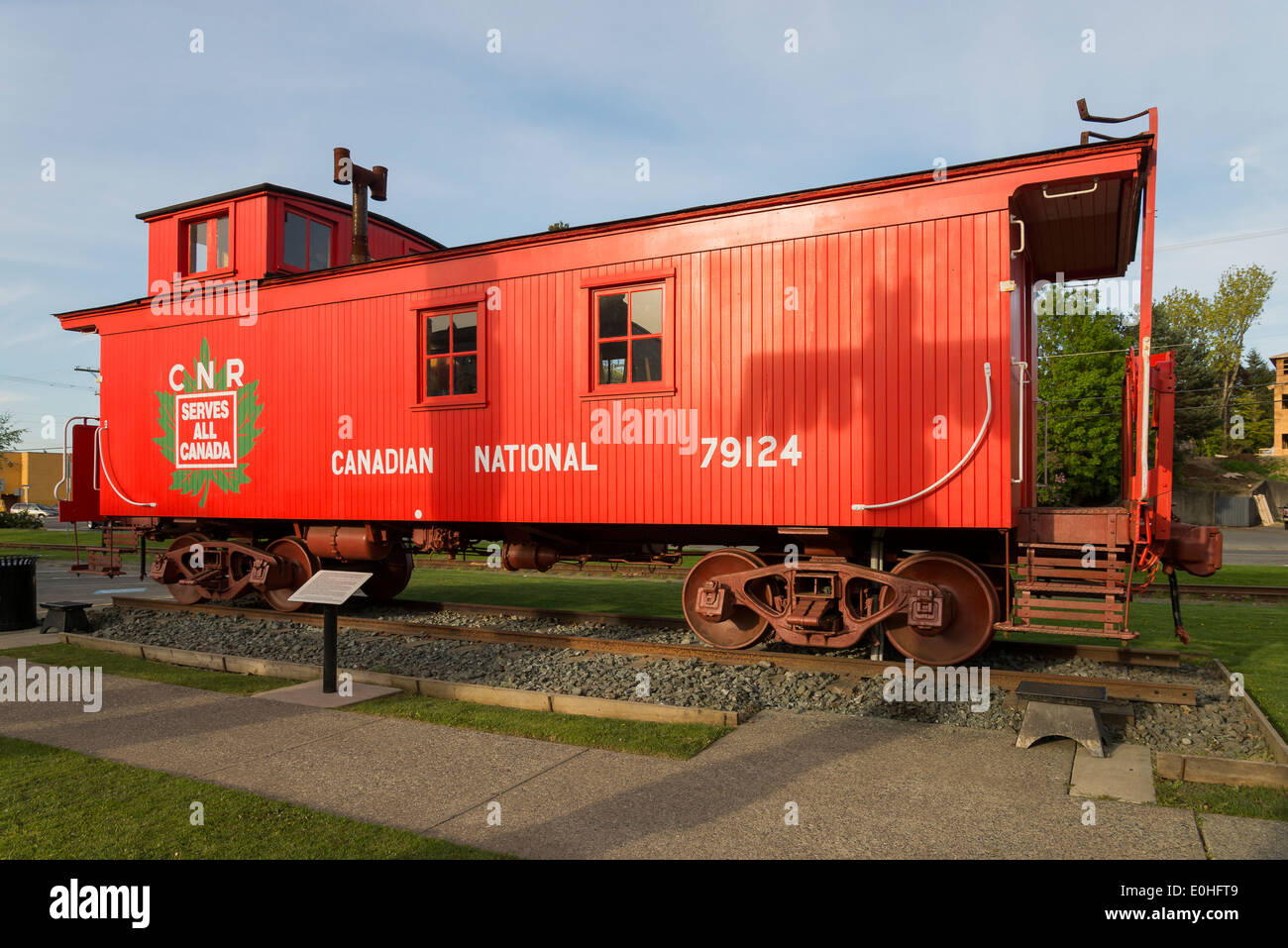 Heritage red CNR caboose, Duncan, British Columbia, Canada Stock Photo