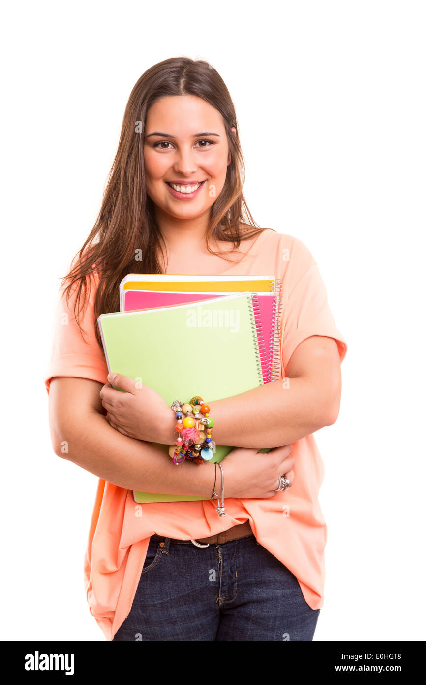A beautiful student posing isolated over a white background Stock Photo ...