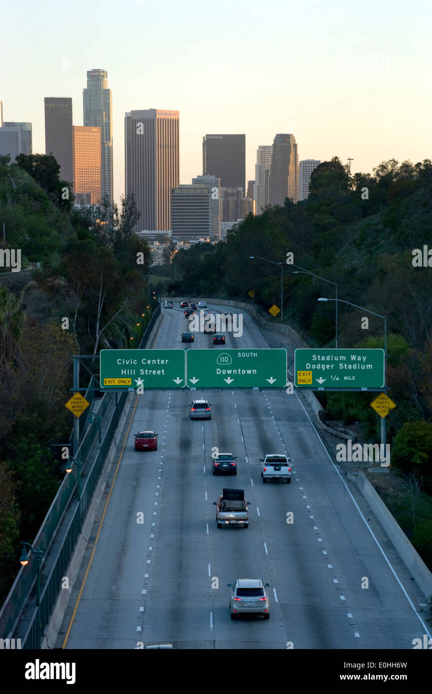 Freeway leading into downtown Los Angeles Stock Photo