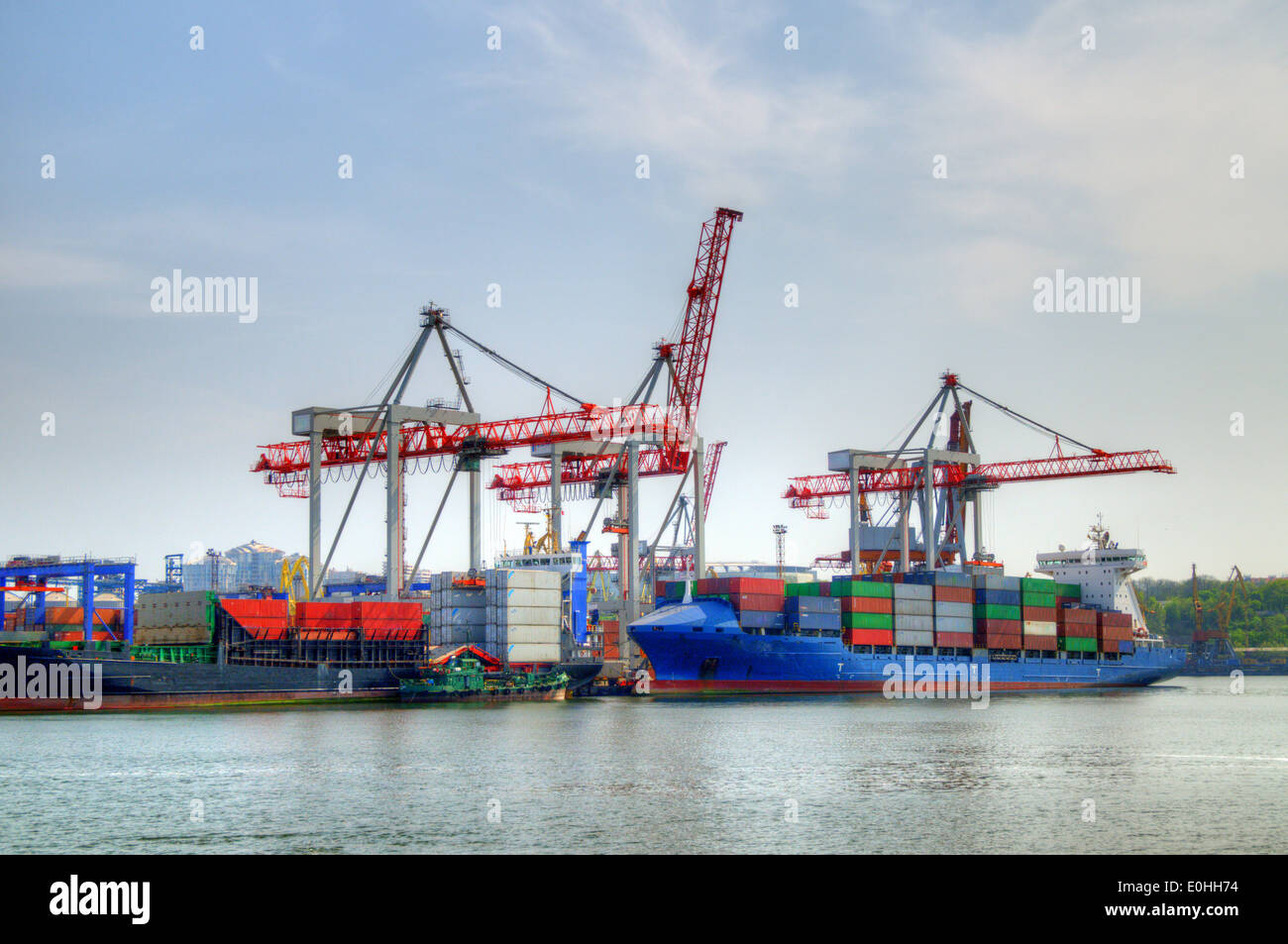 container ship in port terminal - huge freighter fully loaded Stock ...