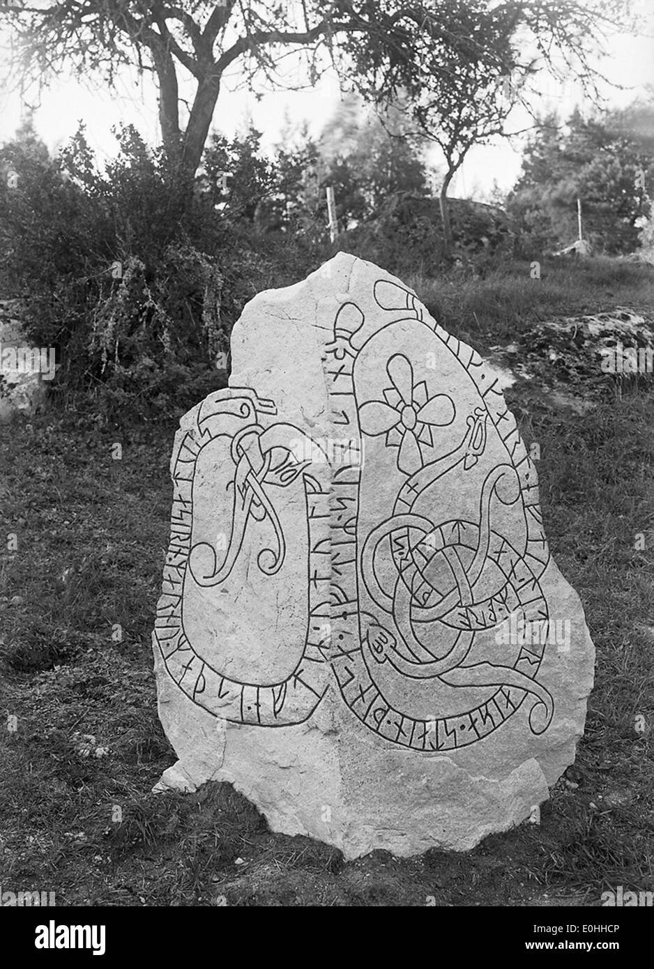 Viking age runestone inscription Black and White Stock Photos & Images ...