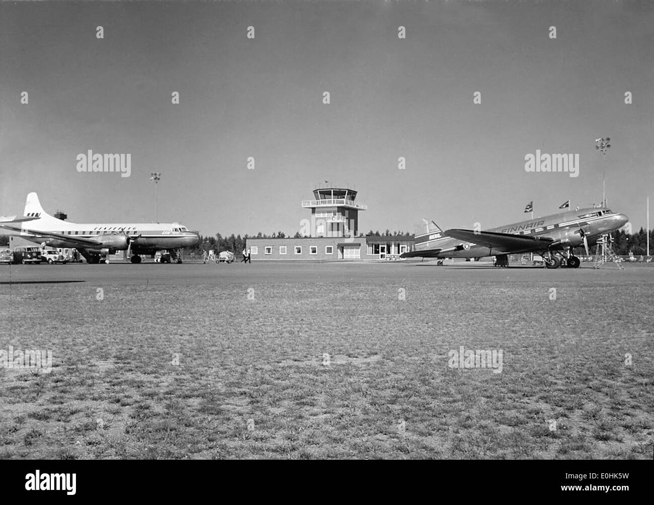 An image of Umeå Airport, located in Västernorrland, Sweden, depicting airliners and aviation activity in the region, reflecting Sweden's aviation history. Stock Photo