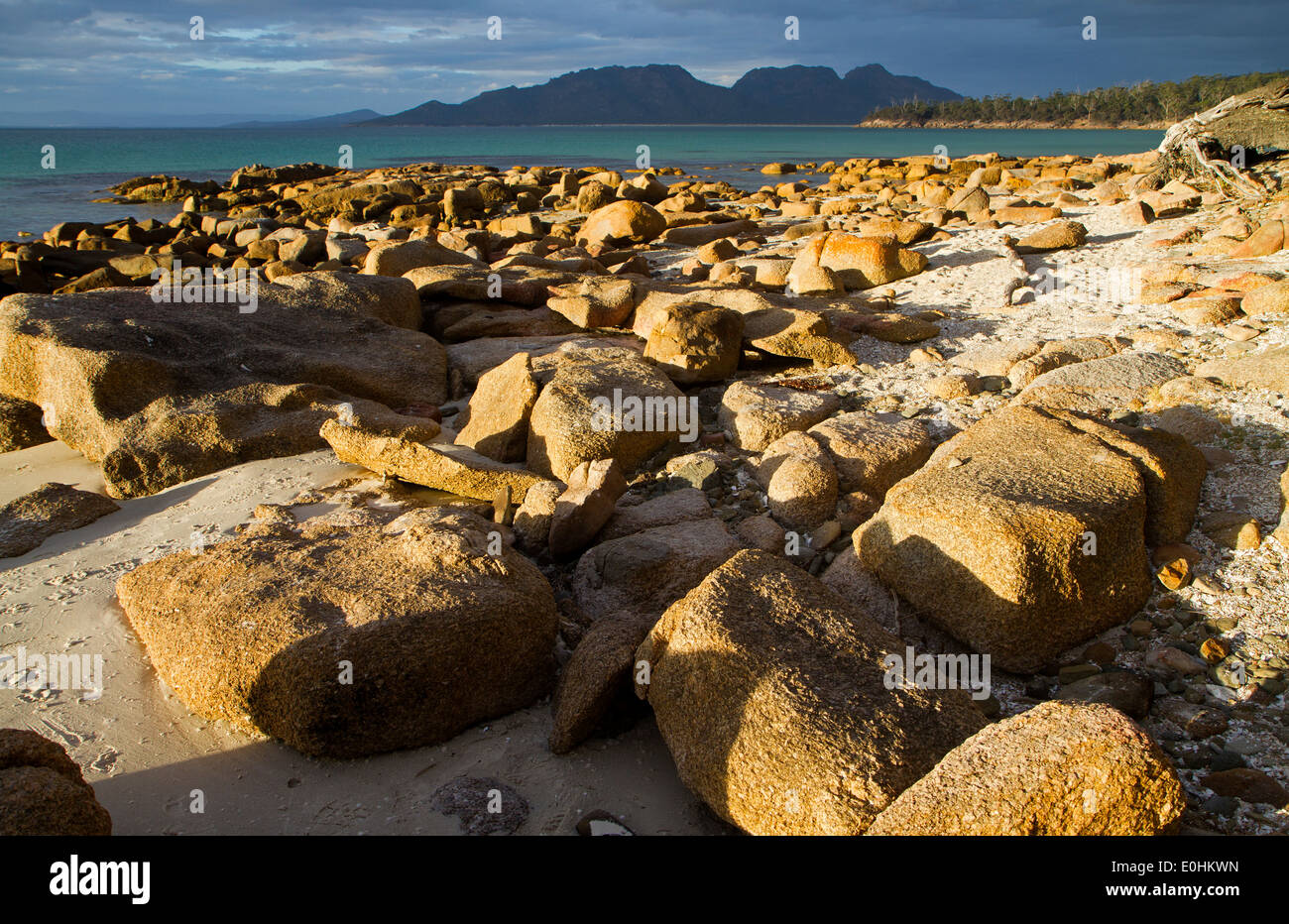 View from Cooks Beach to the Hazards, Freycinet National Park Stock Photo