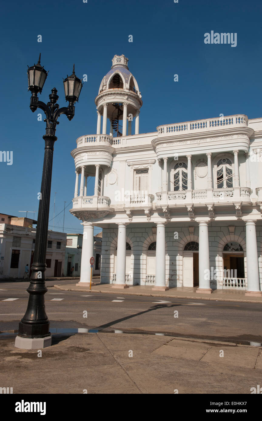 Spanish Colonial Architecture building and street lamp Cienfuegos Cuba Stock Photo