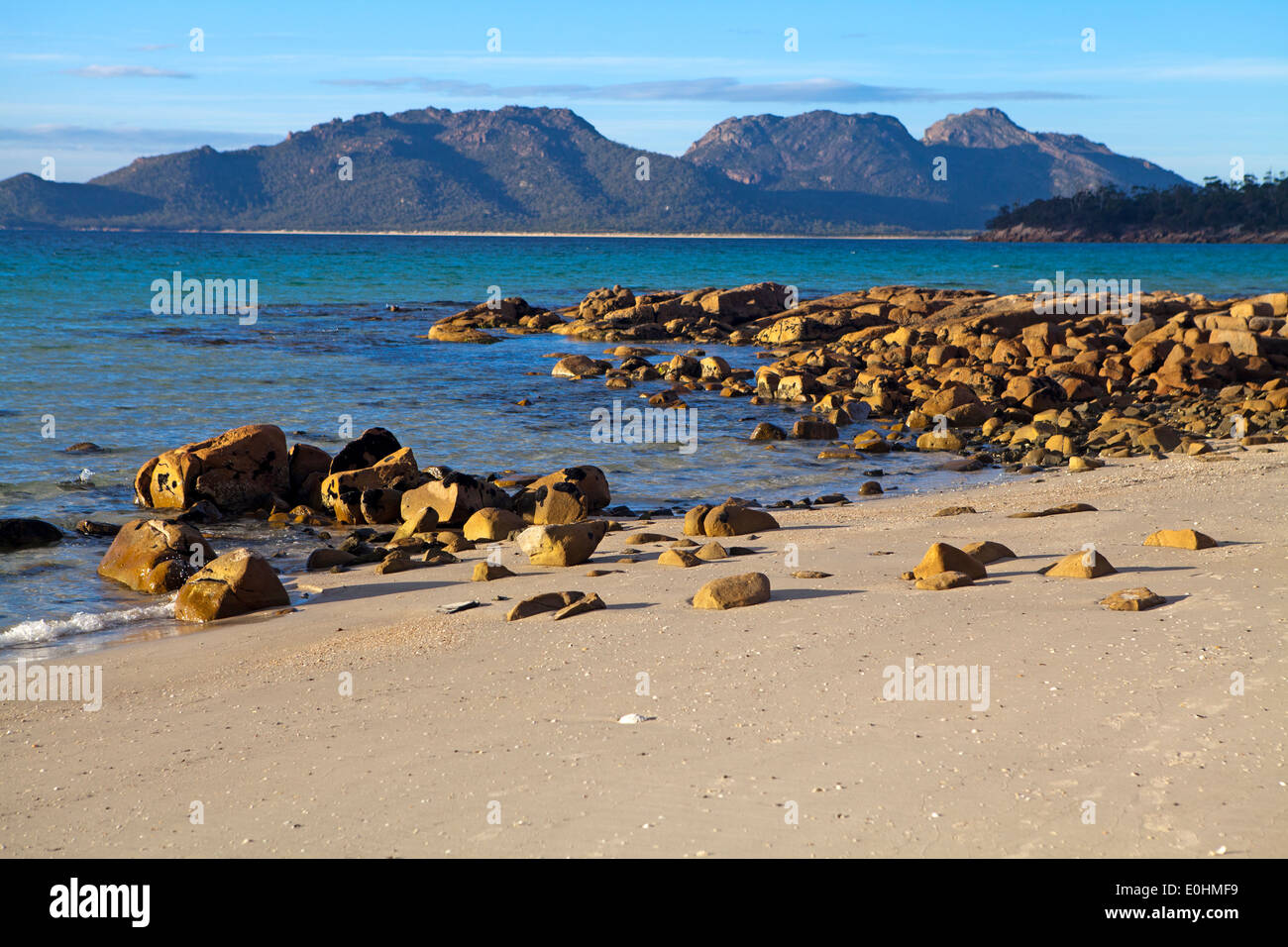 View to the Hazards from Cooks Beach in Freycinet National Park Stock Photo