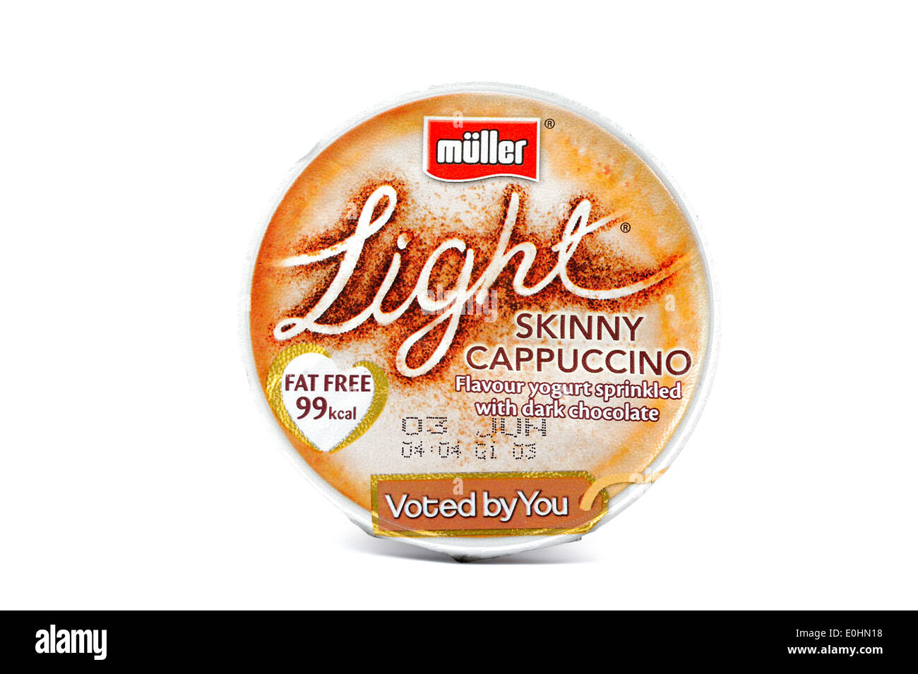 Muller light skinny cappuccino flavor yogurt pot Stock Photo