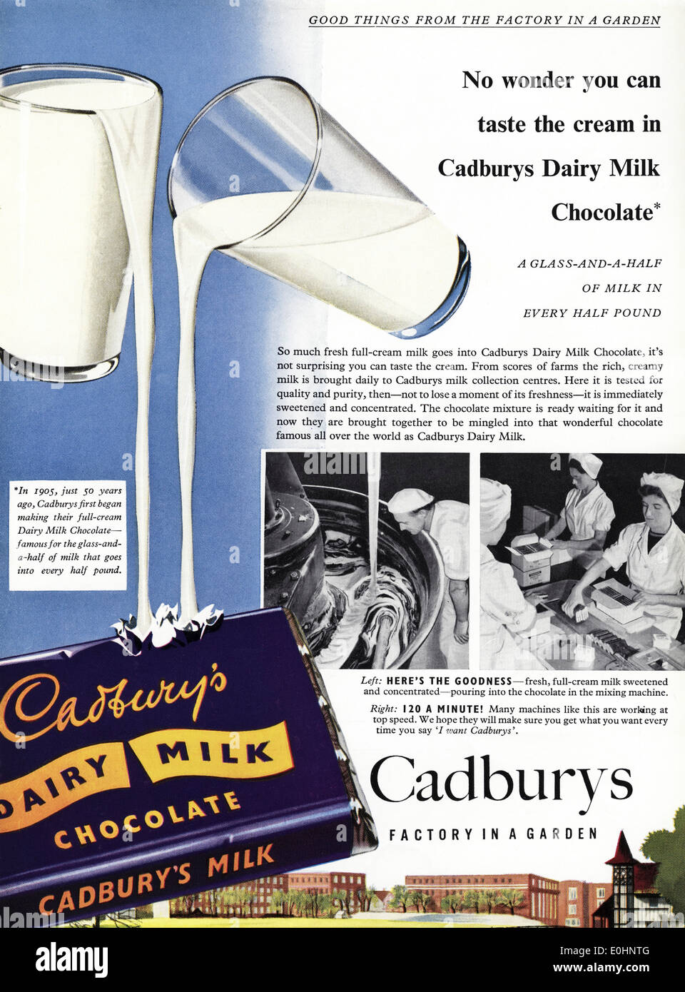 1950s advertisement for CADBURY'S DAIRY MILK CHOCOLATE in British magazine dated March 1955 Stock Photo