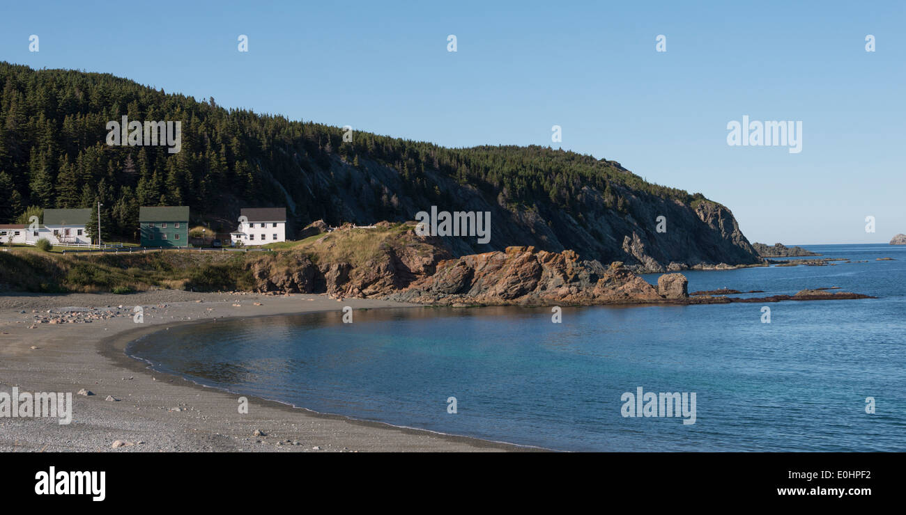 Houses along coastline, Twillingate, North Twillingate Island, Newfoundland And Labrador, Canada Stock Photo