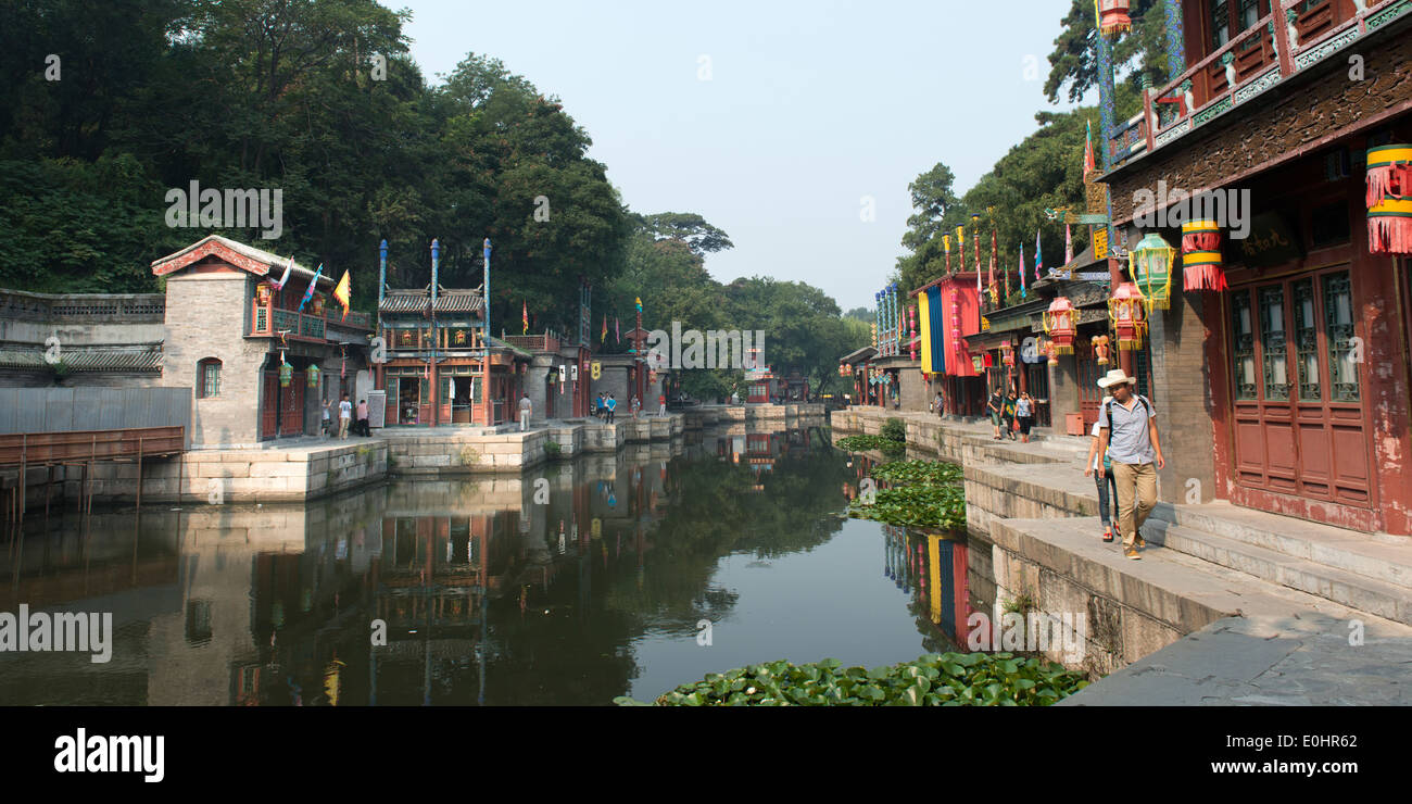 Buildings at the waterfront, Suzhou Street, Summer Palace, Haidian District, Beijing, China Stock Photo