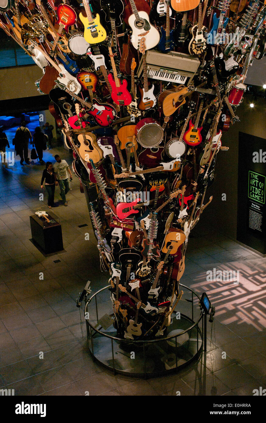 Musical Instrument Sculpture tower at EMP Museum, Seattle, Washington State, USA Stock Photo