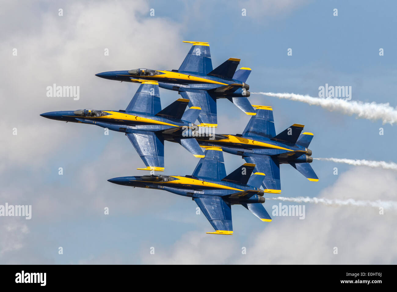 The US Navy's Blue Angels F18 Hornets in close formation Stock Photo