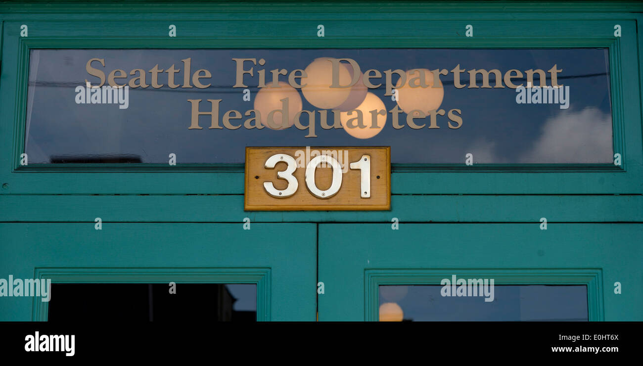 Seattle Fire Department Headquarters sign, Seattle, Washington State, USA Stock Photo
