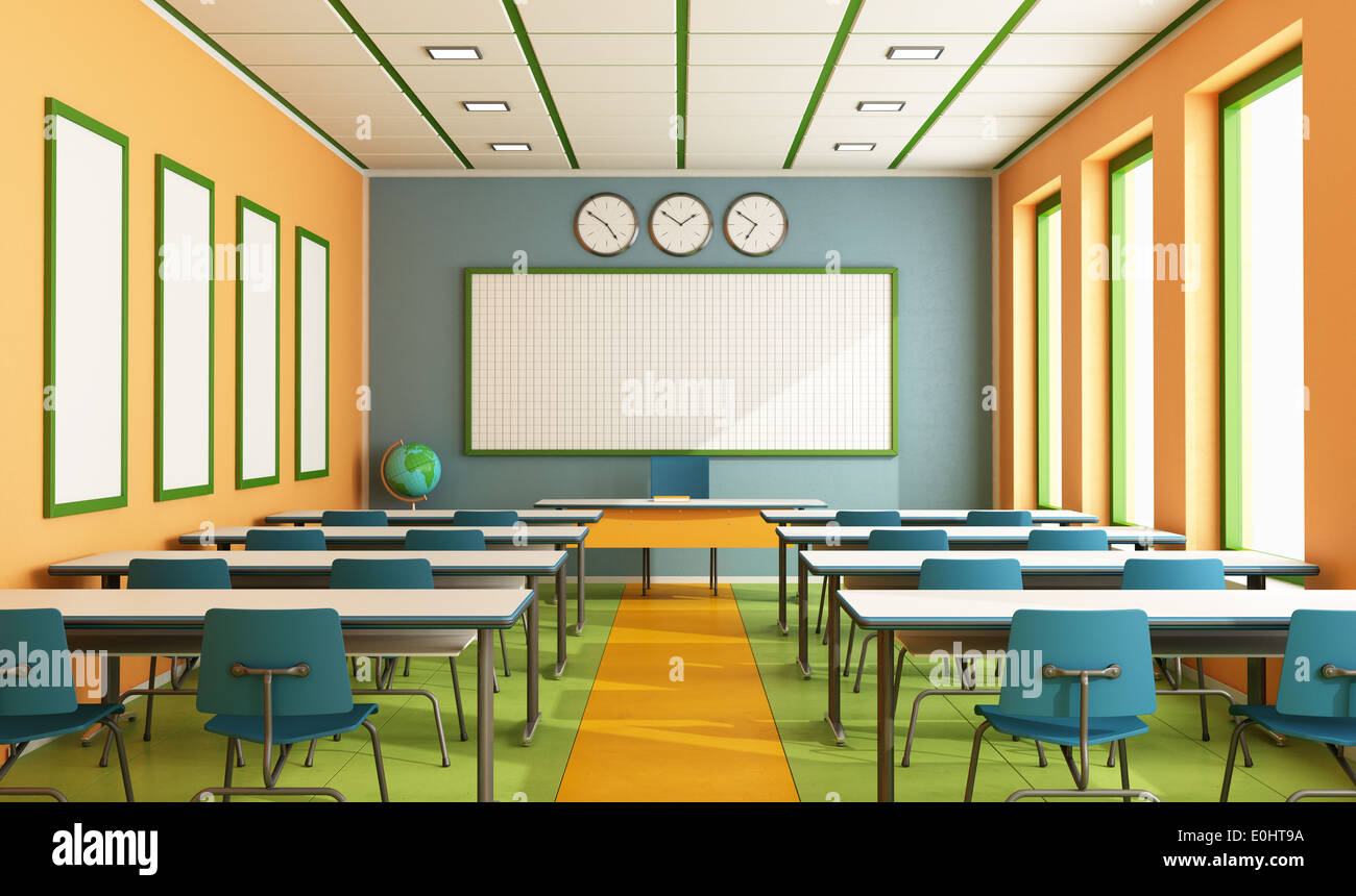 Contemporary classroom with colorful wall and floor without student rendering Stock Photo Alamy