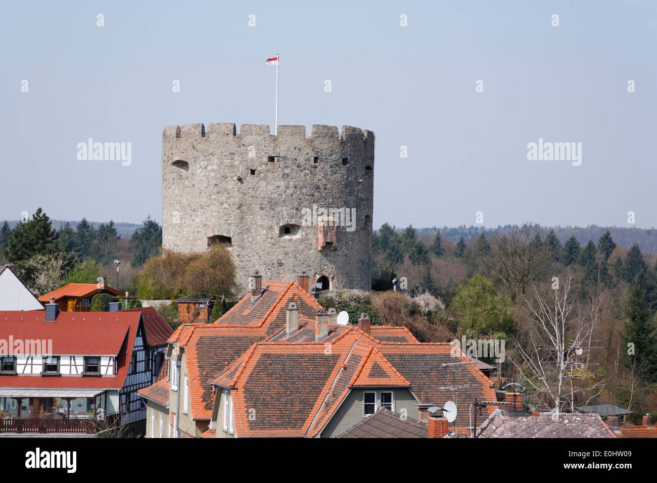 Deutschland, Hessen, Odenwald, Lichtenberg, runder Turm, Festung, Bollwerk, Schloss Lichtenberg Stock Photo